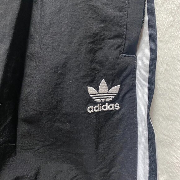 Adidas Jogger Pants Women's Small Black 3 Striped Nylon High Rise Elastic Waist - Picture 3 of 13